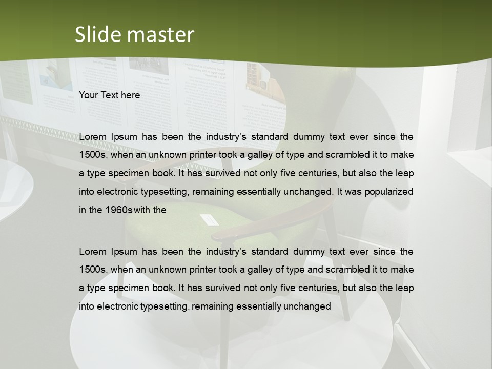 A Green Chair Sitting On Top Of A White Circle PowerPoint Template