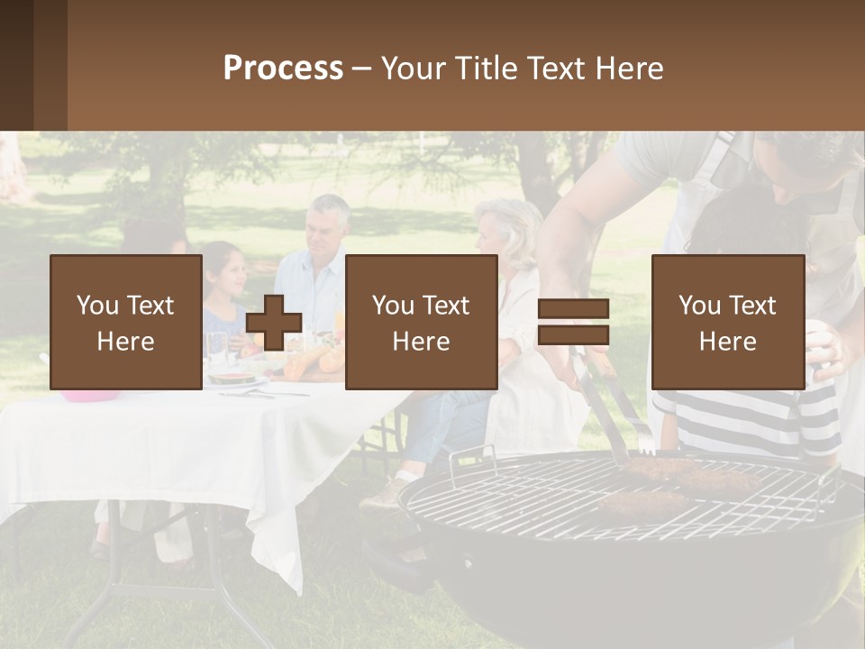A Man Grilling Meat On A Grill With People Sitting Around PowerPoint Template