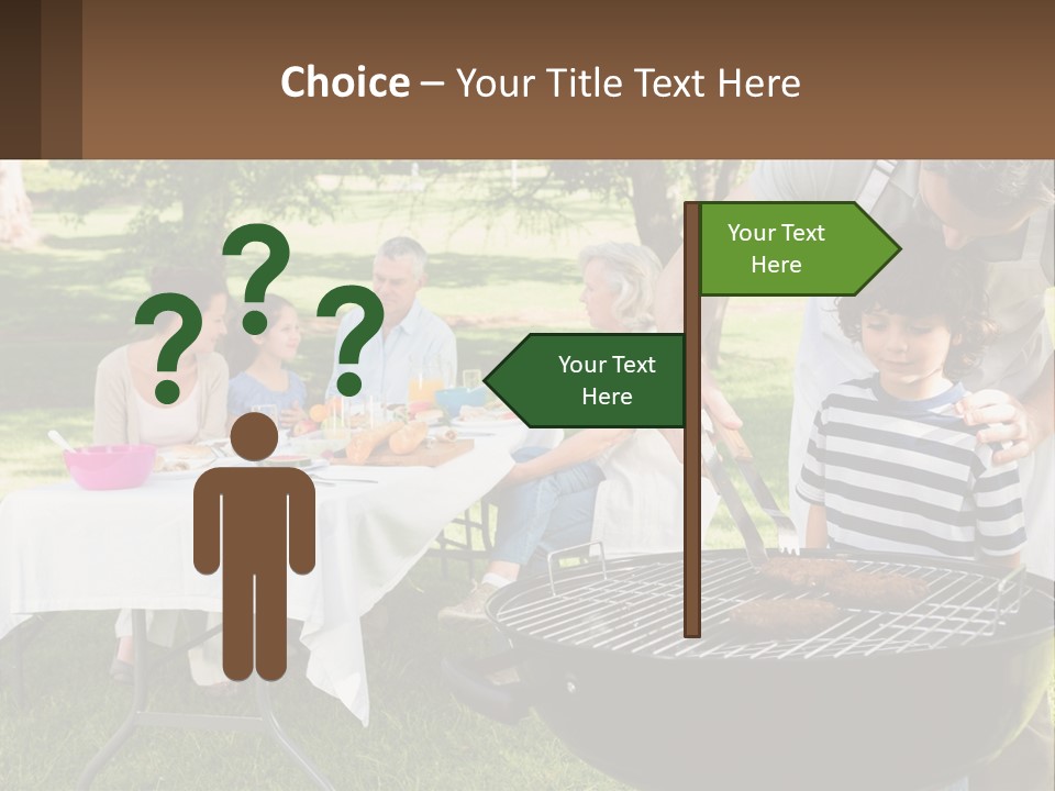 A Man Grilling Meat On A Grill With People Sitting Around PowerPoint Template