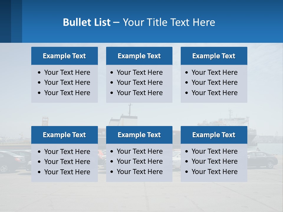 A Large Boat Is In The Water Next To Many Cars PowerPoint Template