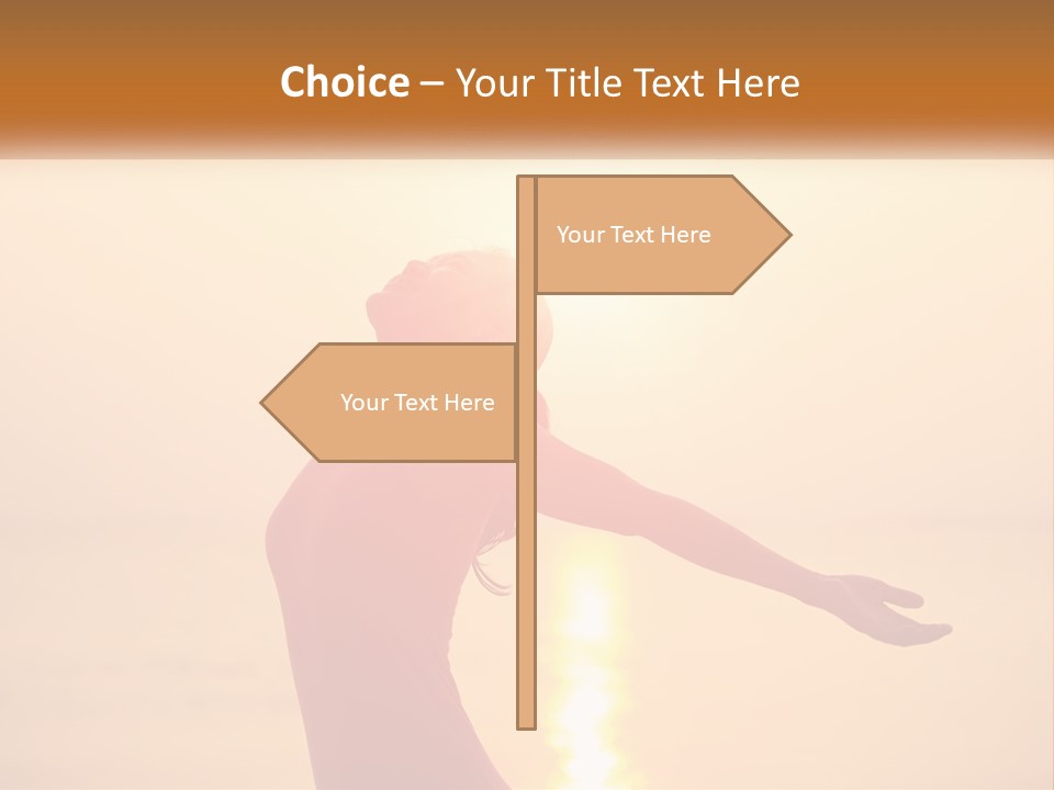 A Woman Standing On A Beach With Her Arms Outstretched PowerPoint Template