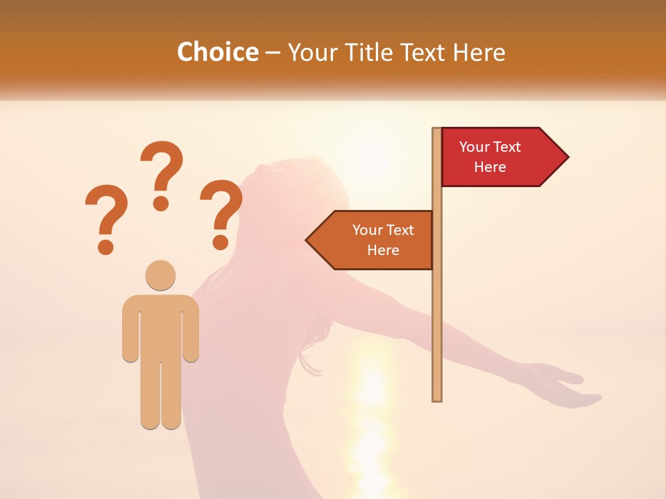 A Woman Standing On A Beach With Her Arms Outstretched PowerPoint Template