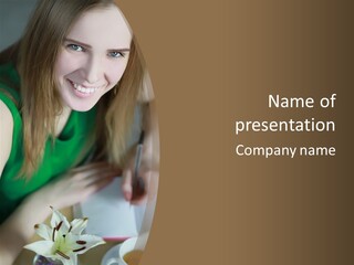A Woman Sitting At A Table With A Plate Of Food PowerPoint Template