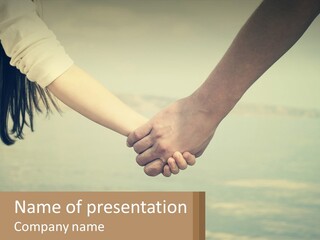Two People Holding Hands Over A Body Of Water PowerPoint Template