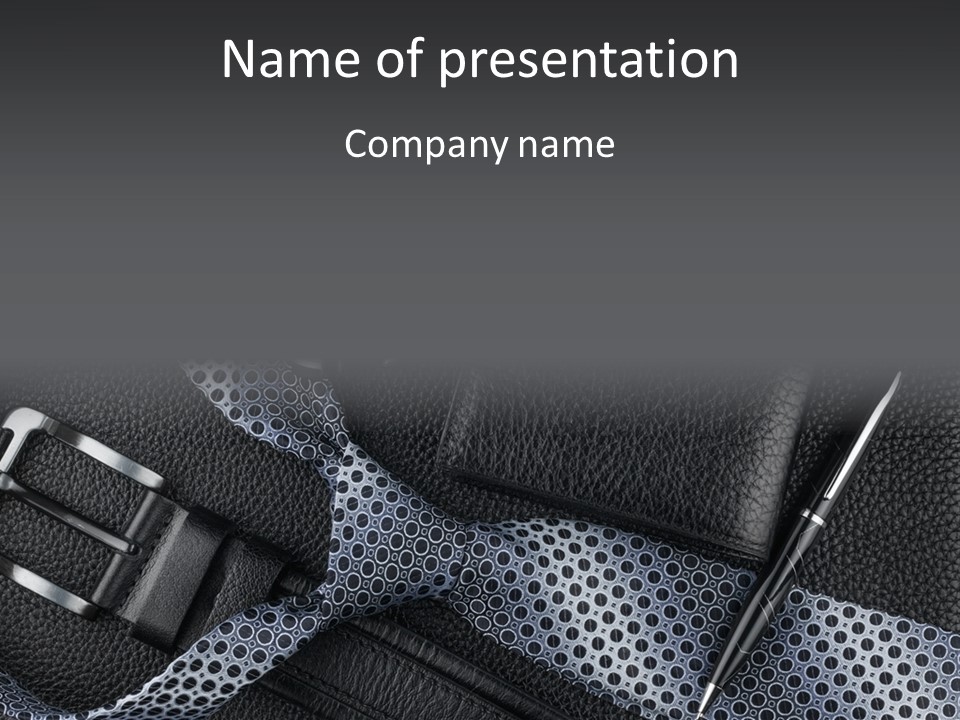 A Black Leather Seat With A Tie And Pen On It PowerPoint Template