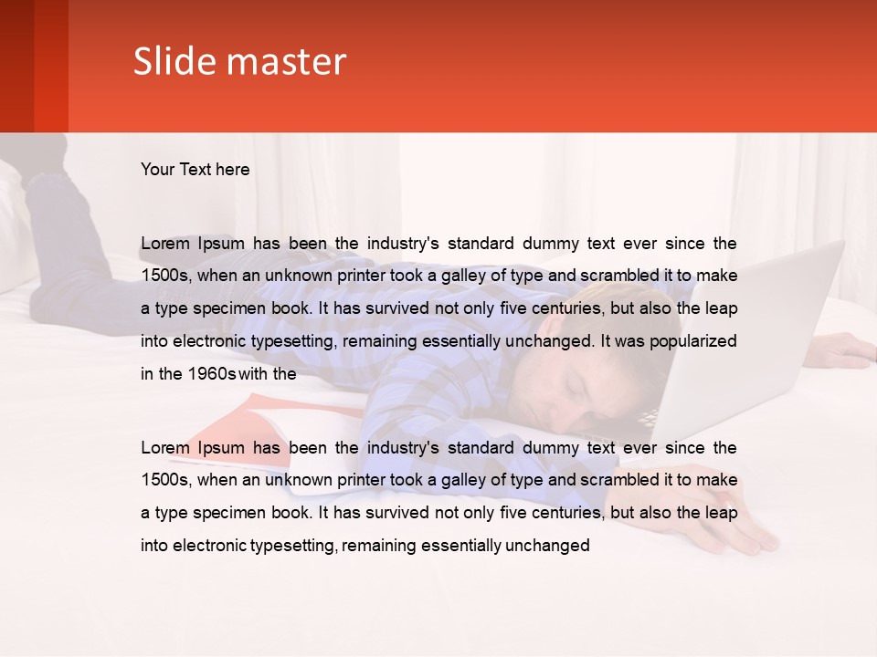 A Man Laying On A Bed With A Laptop PowerPoint Template