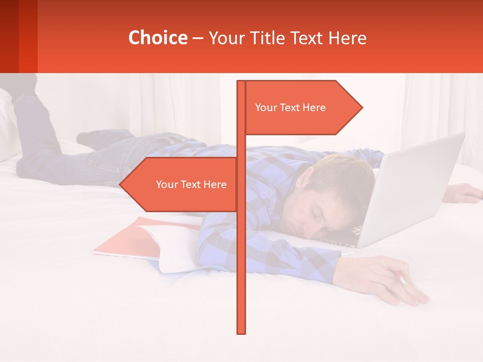 A Man Laying On A Bed With A Laptop PowerPoint Template