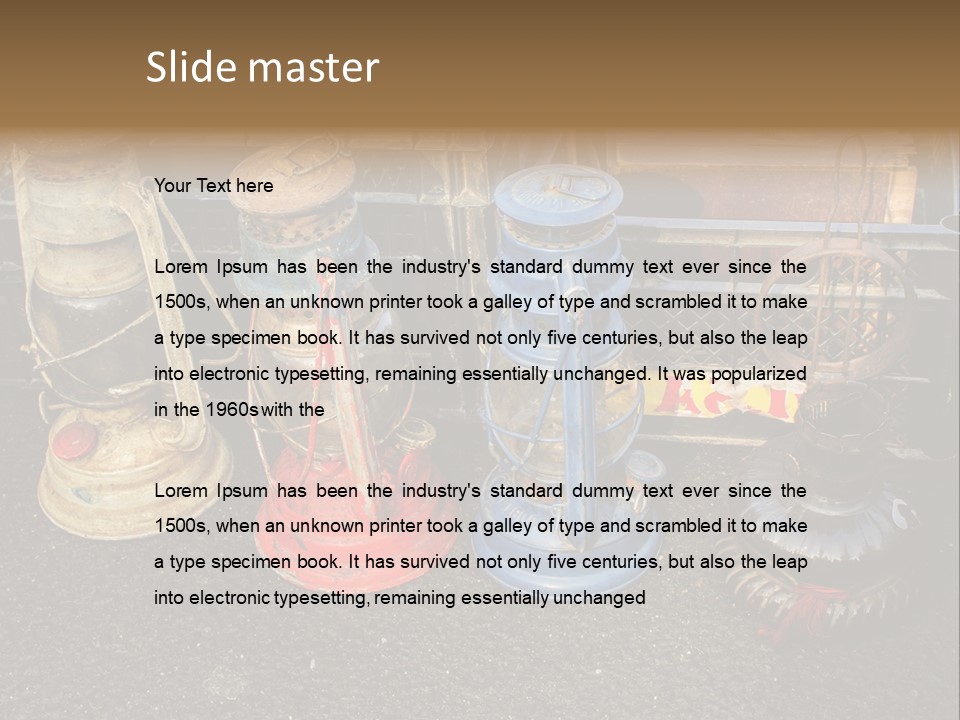 A Group Of Old Fashioned Lamps Sitting On Top Of A Table PowerPoint Template