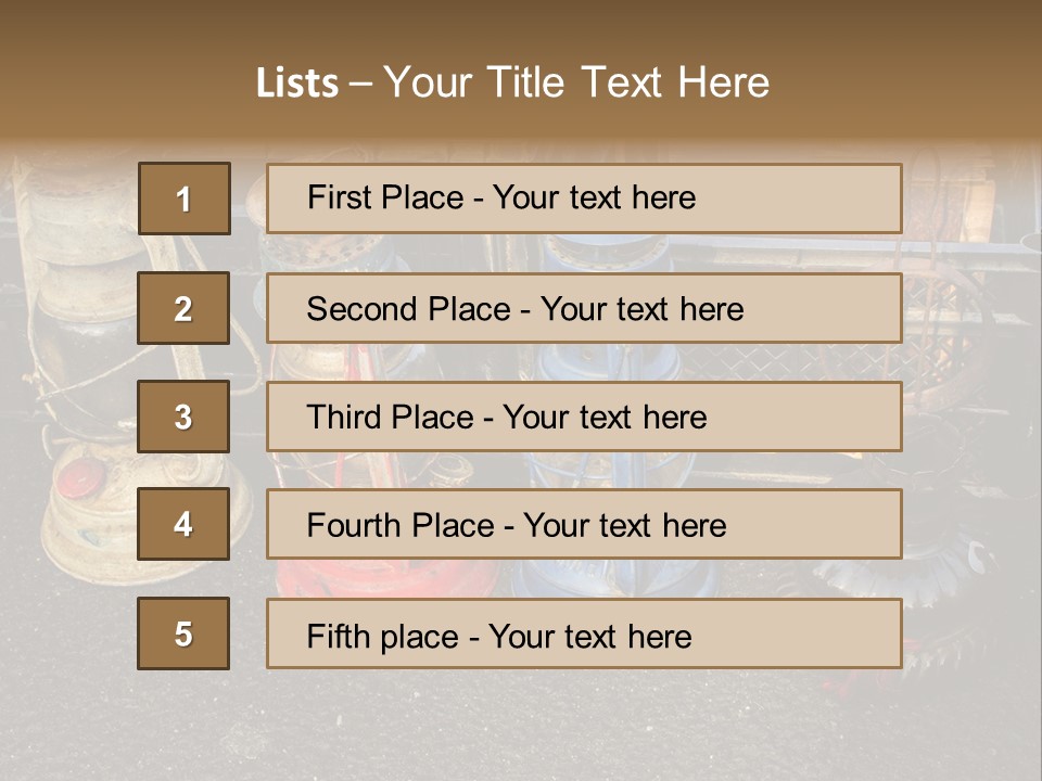 A Group Of Old Fashioned Lamps Sitting On Top Of A Table PowerPoint Template