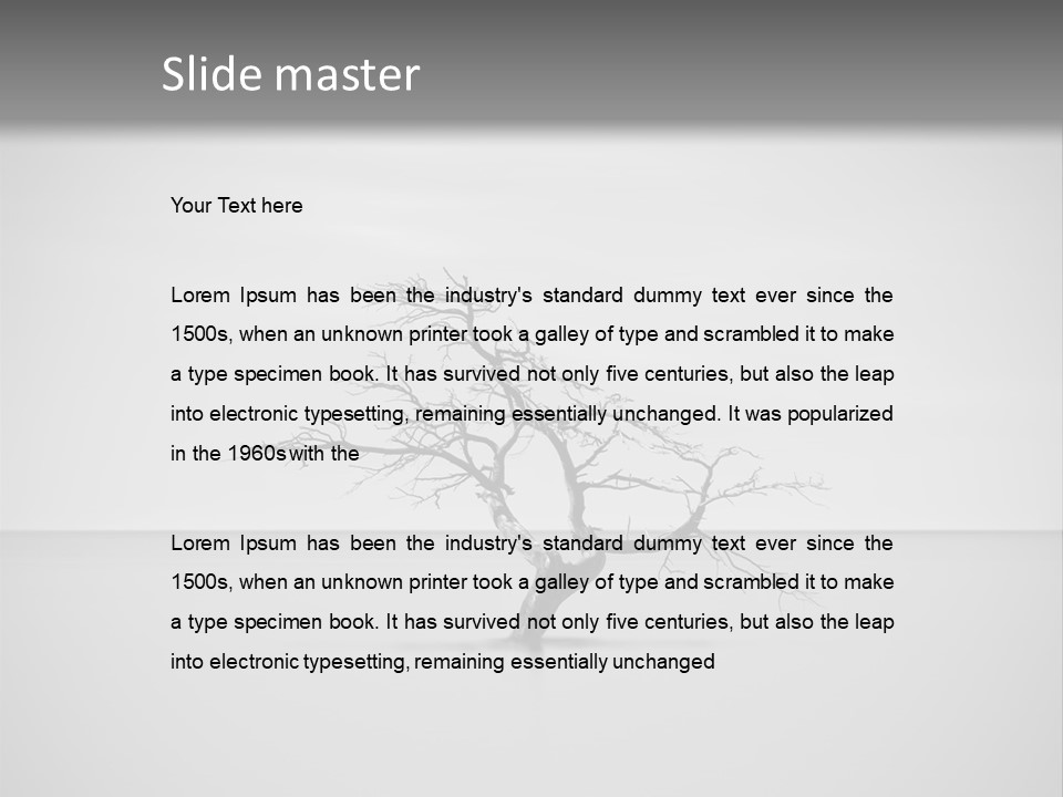 A Black And White Photo Of A Tree In The Middle Of A Body Of Water PowerPoint Template