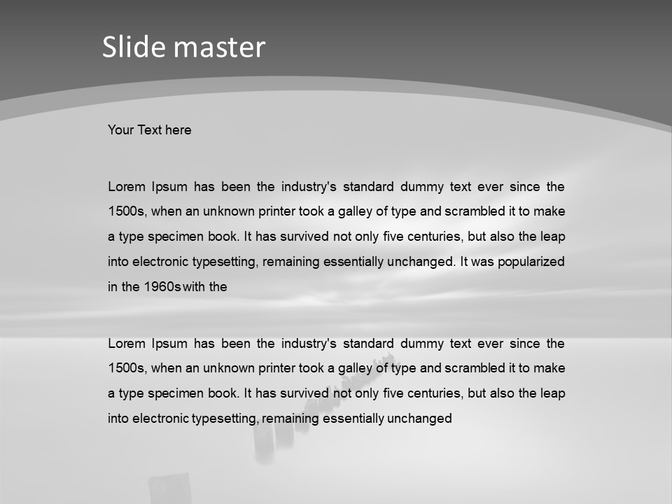 A Black And White Photo Of A Dock In The Ocean PowerPoint Template