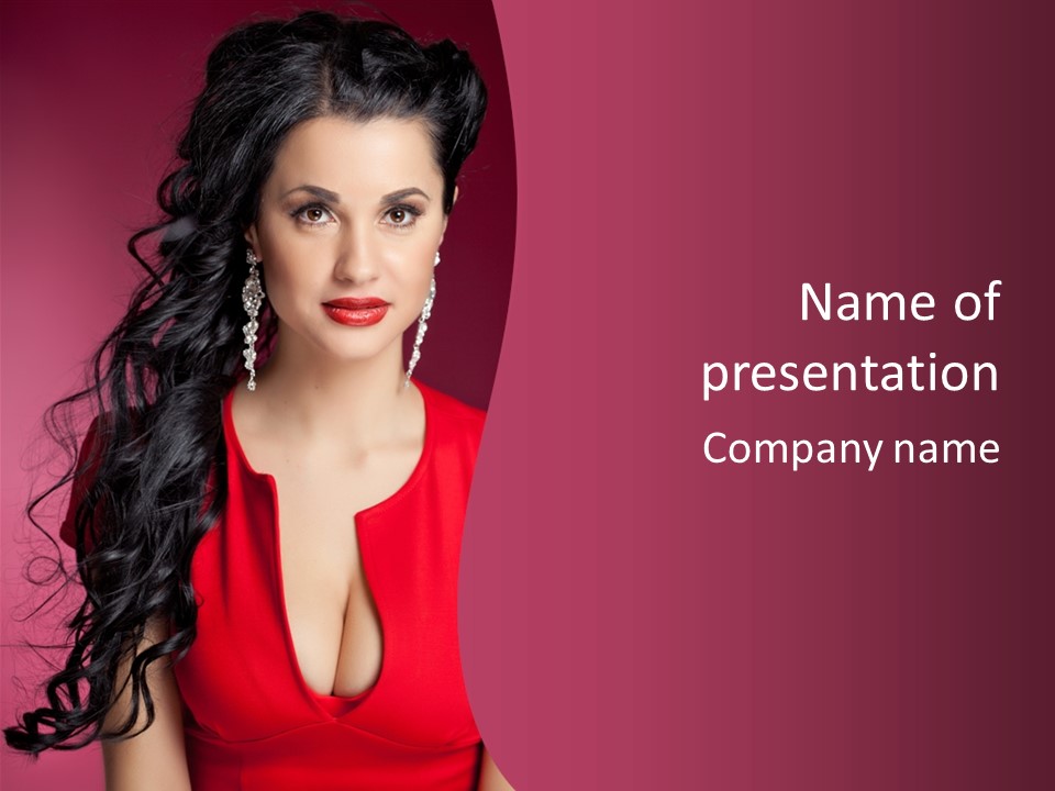 A Woman In A Red Dress Is Posing For A Picture PowerPoint Template