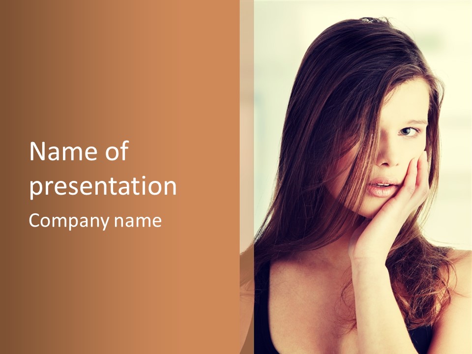 A Woman With Long Hair Is Looking At The Camera PowerPoint Template