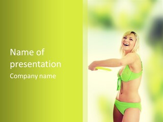 A Woman In A Bikini Holding A Frisbee PowerPoint Template