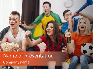 A Group Of People Sitting On Top Of A Couch PowerPoint Template
