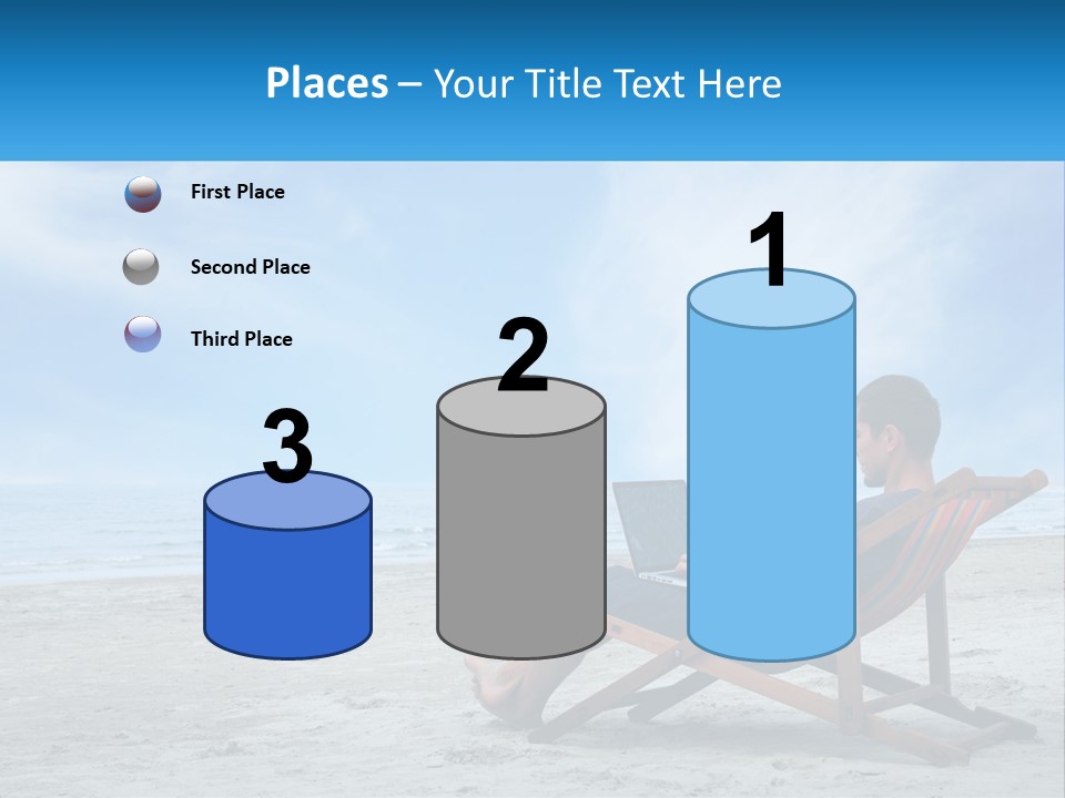 A Man Sitting In A Chair On A Beach Using A Laptop PowerPoint Template