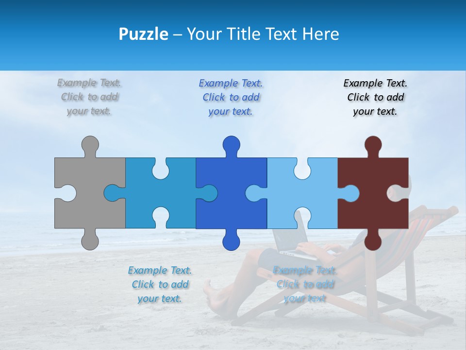 A Man Sitting In A Chair On A Beach Using A Laptop PowerPoint Template