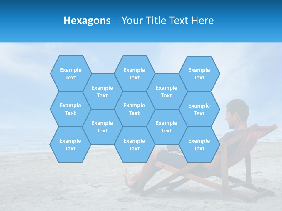 A Man Sitting In A Chair On A Beach Using A Laptop PowerPoint Template