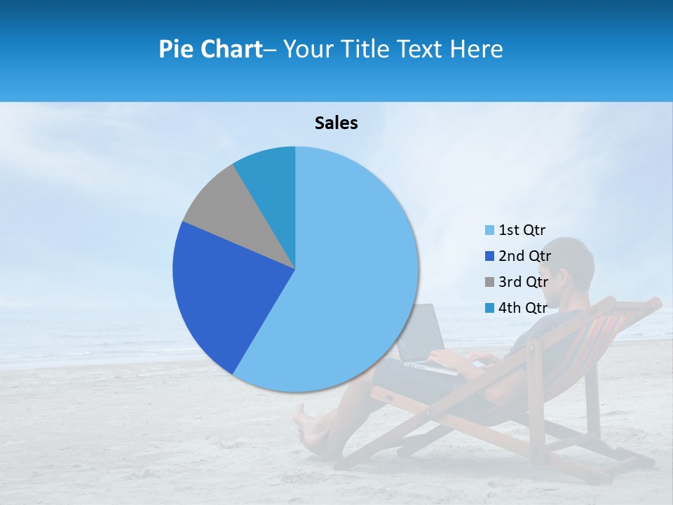 A Man Sitting In A Chair On A Beach Using A Laptop PowerPoint Template