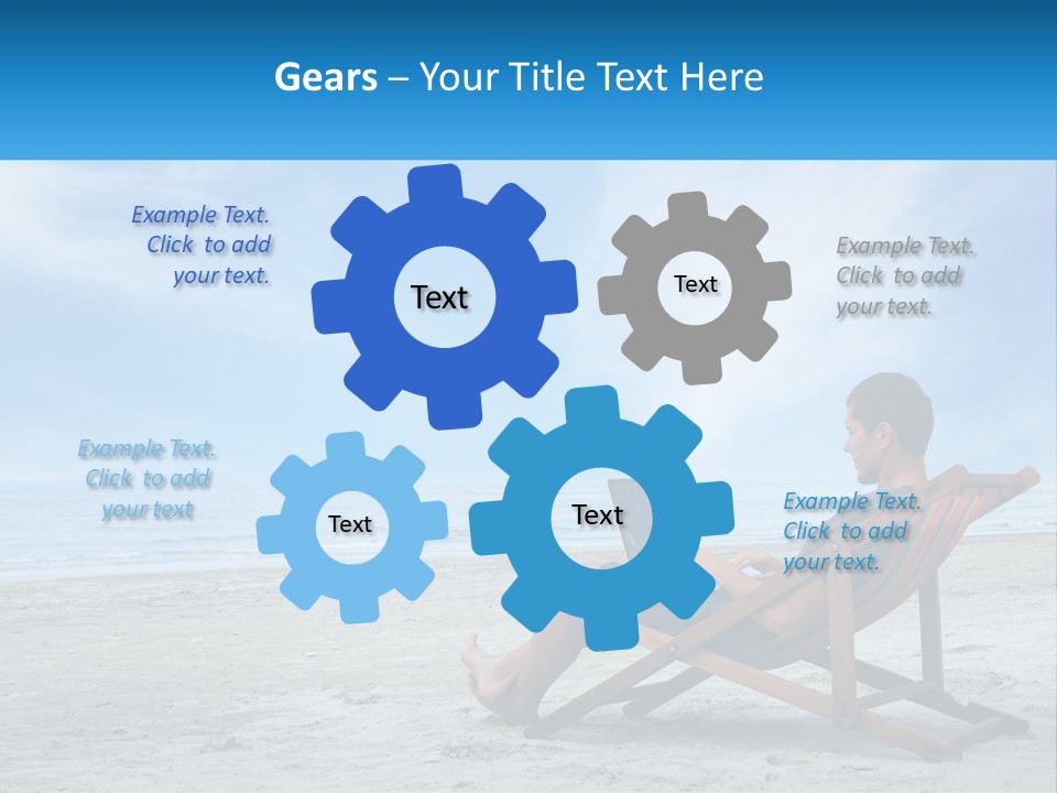 A Man Sitting In A Chair On A Beach Using A Laptop PowerPoint Template