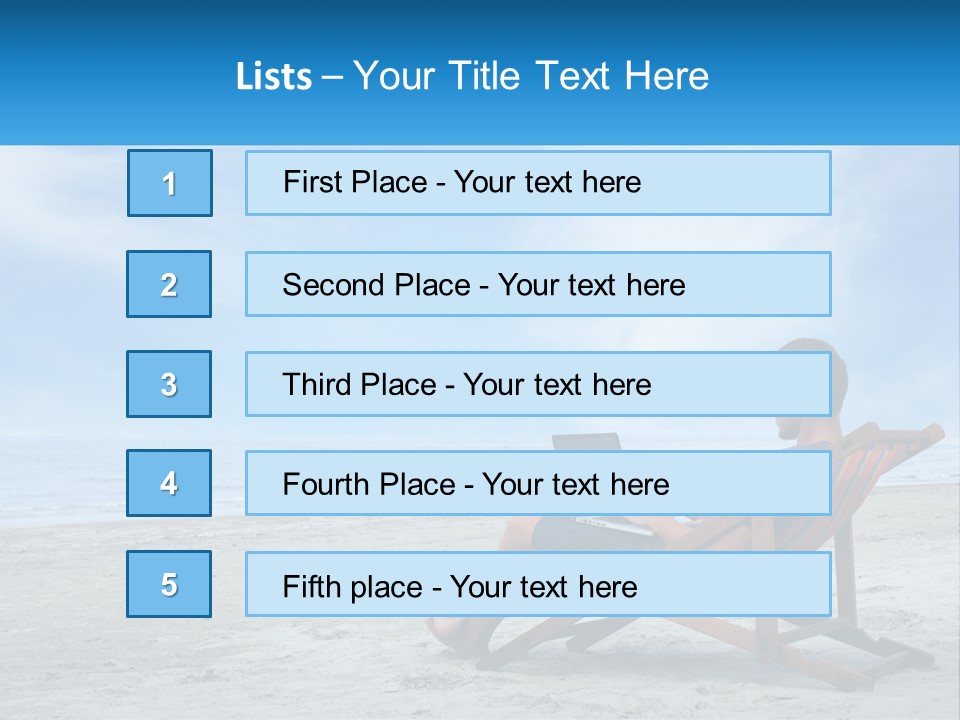 A Man Sitting In A Chair On A Beach Using A Laptop PowerPoint Template