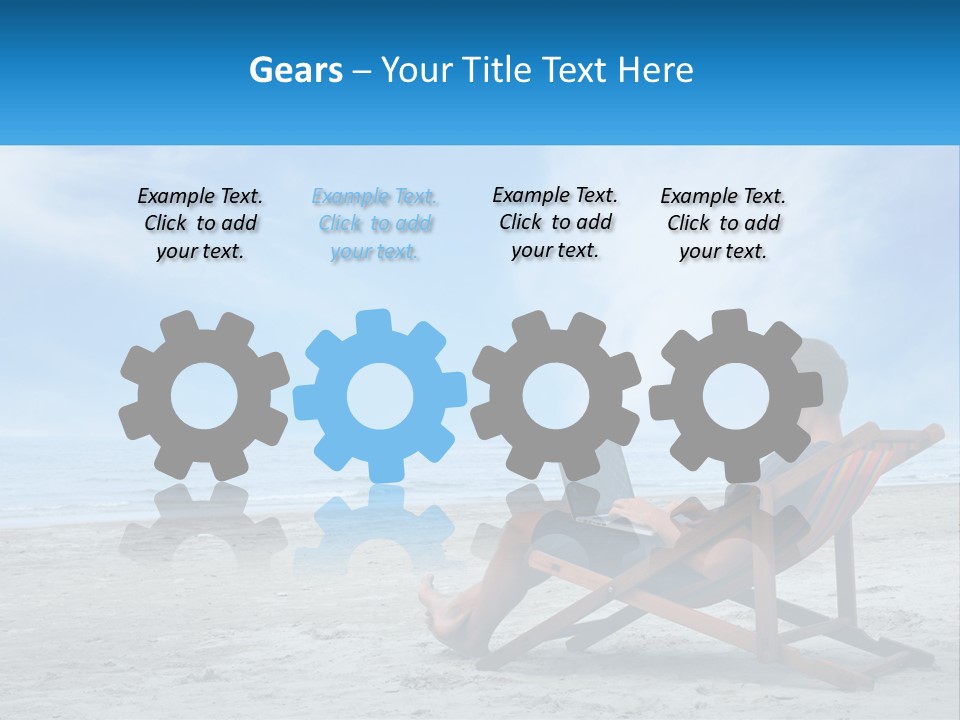 A Man Sitting In A Chair On A Beach Using A Laptop PowerPoint Template