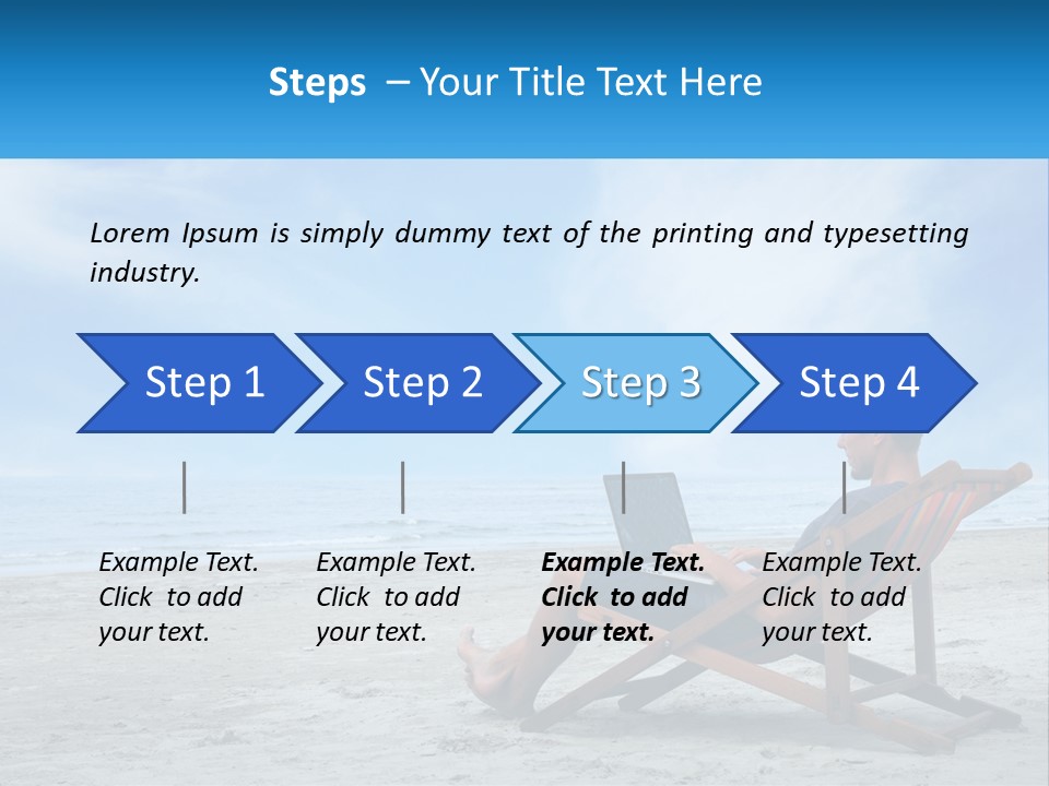 A Man Sitting In A Chair On A Beach Using A Laptop PowerPoint Template