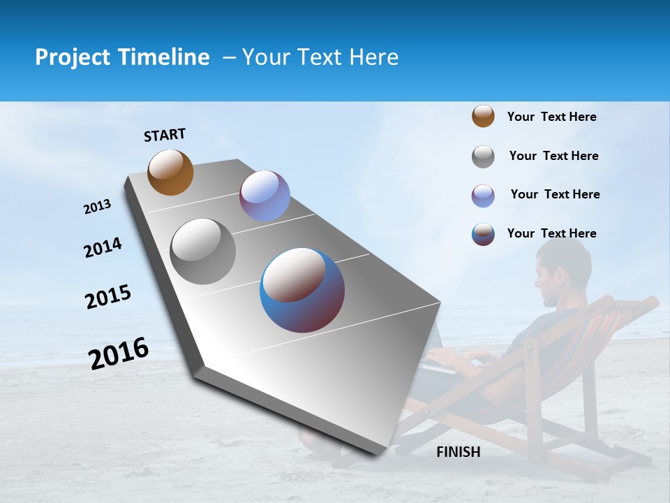 A Man Sitting In A Chair On A Beach Using A Laptop PowerPoint Template