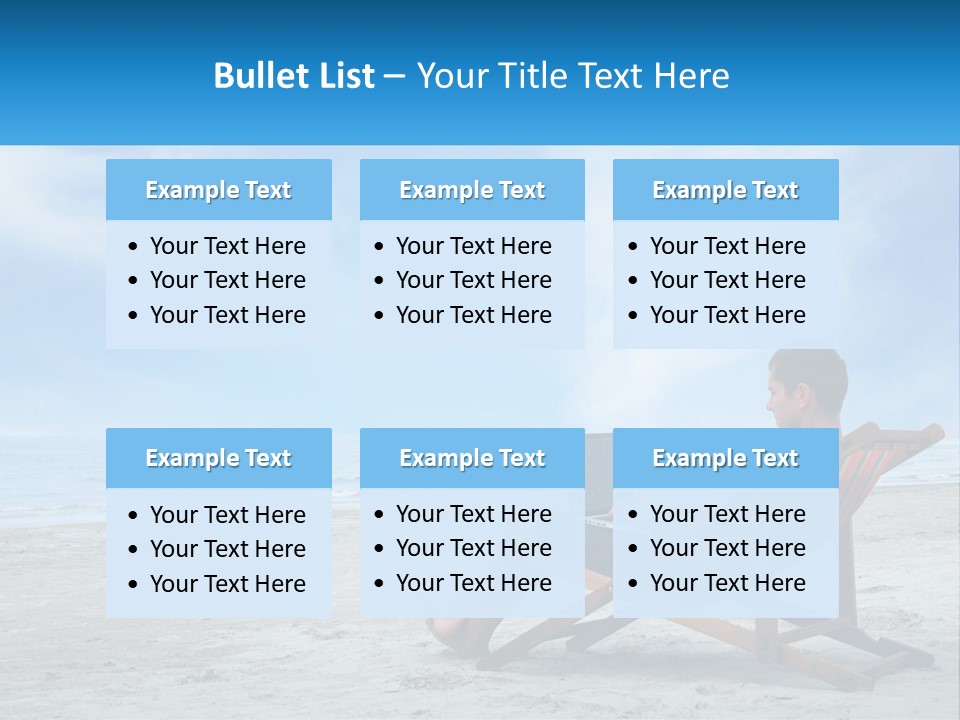 A Man Sitting In A Chair On A Beach Using A Laptop PowerPoint Template
