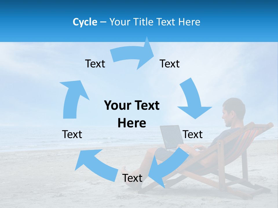 A Man Sitting In A Chair On A Beach Using A Laptop PowerPoint Template