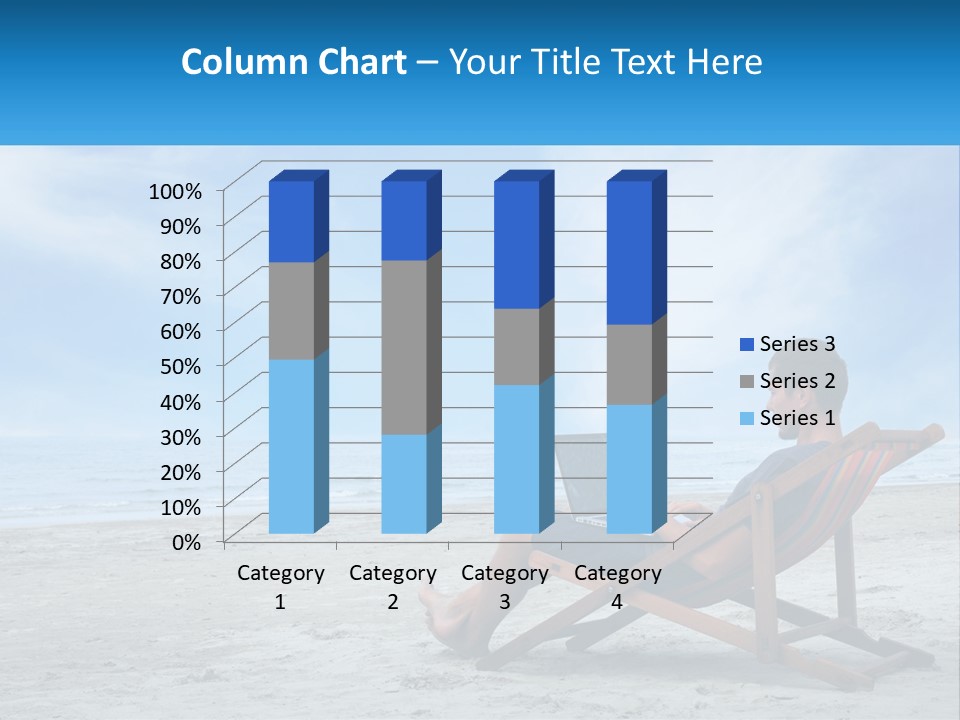 A Man Sitting In A Chair On A Beach Using A Laptop PowerPoint Template