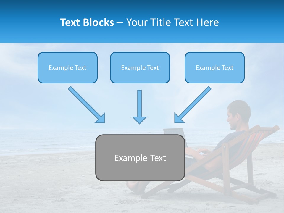 A Man Sitting In A Chair On A Beach Using A Laptop PowerPoint Template