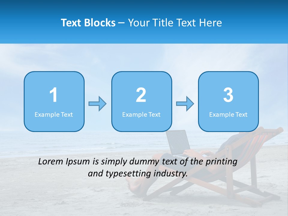 A Man Sitting In A Chair On A Beach Using A Laptop PowerPoint Template