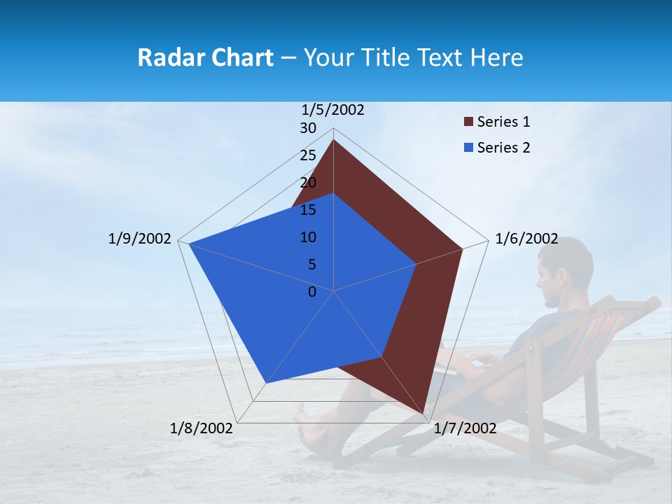 A Man Sitting In A Chair On A Beach Using A Laptop PowerPoint Template
