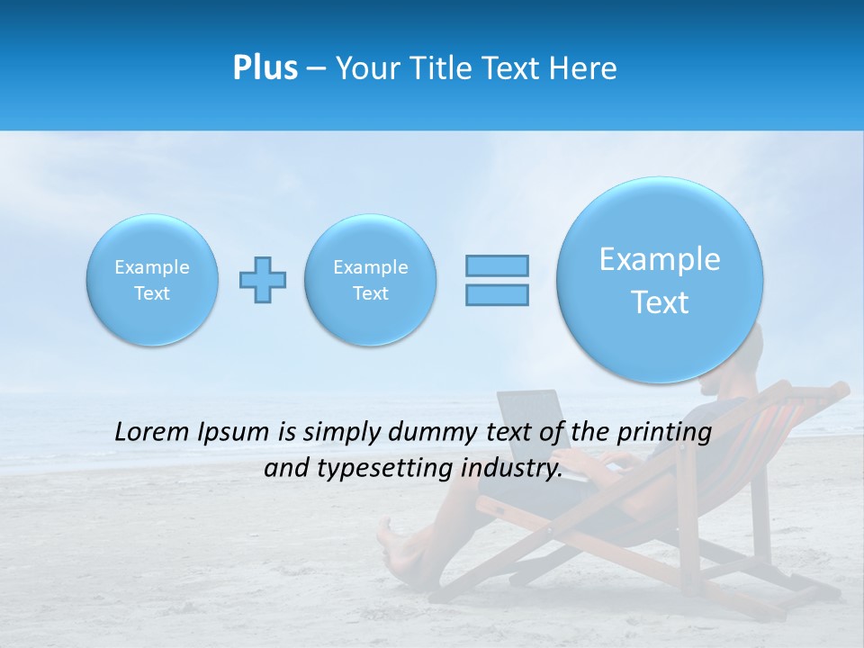 A Man Sitting In A Chair On A Beach Using A Laptop PowerPoint Template