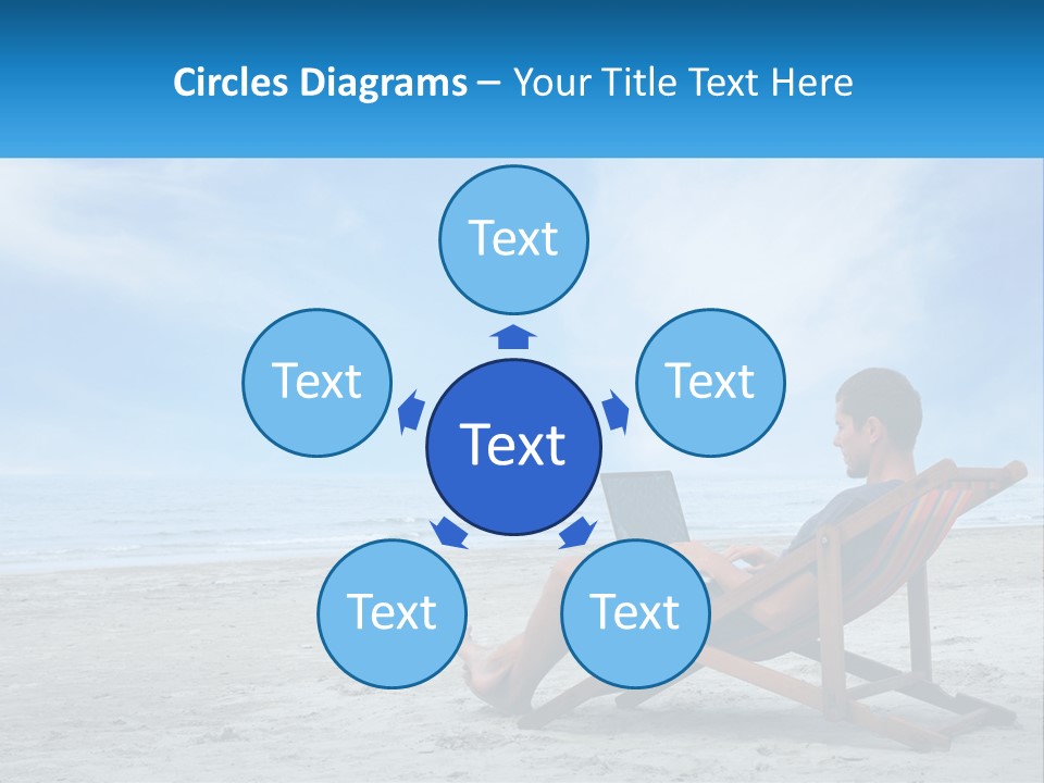 A Man Sitting In A Chair On A Beach Using A Laptop PowerPoint Template