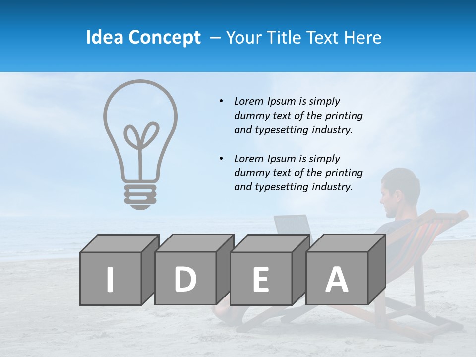 A Man Sitting In A Chair On A Beach Using A Laptop PowerPoint Template