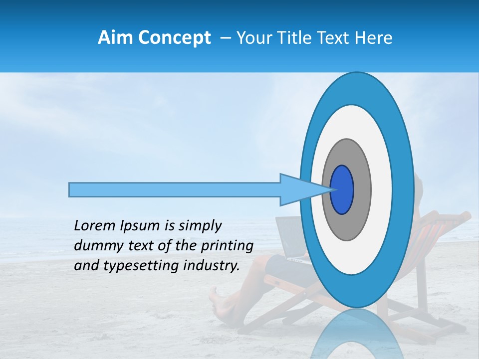 A Man Sitting In A Chair On A Beach Using A Laptop PowerPoint Template