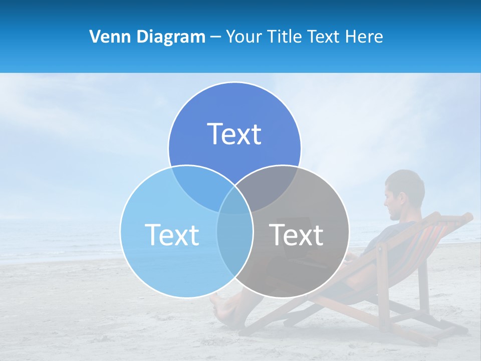 A Man Sitting In A Chair On A Beach Using A Laptop PowerPoint Template