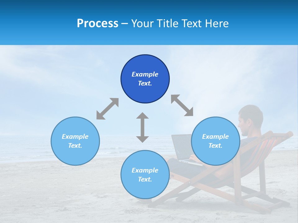 A Man Sitting In A Chair On A Beach Using A Laptop PowerPoint Template