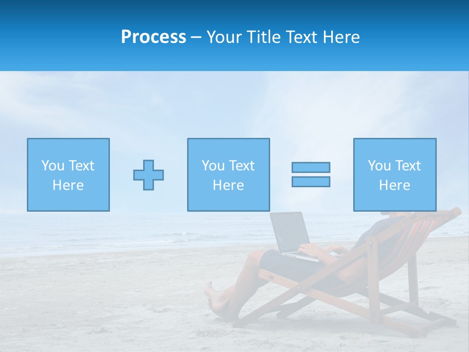 A Man Sitting In A Chair On A Beach Using A Laptop PowerPoint Template