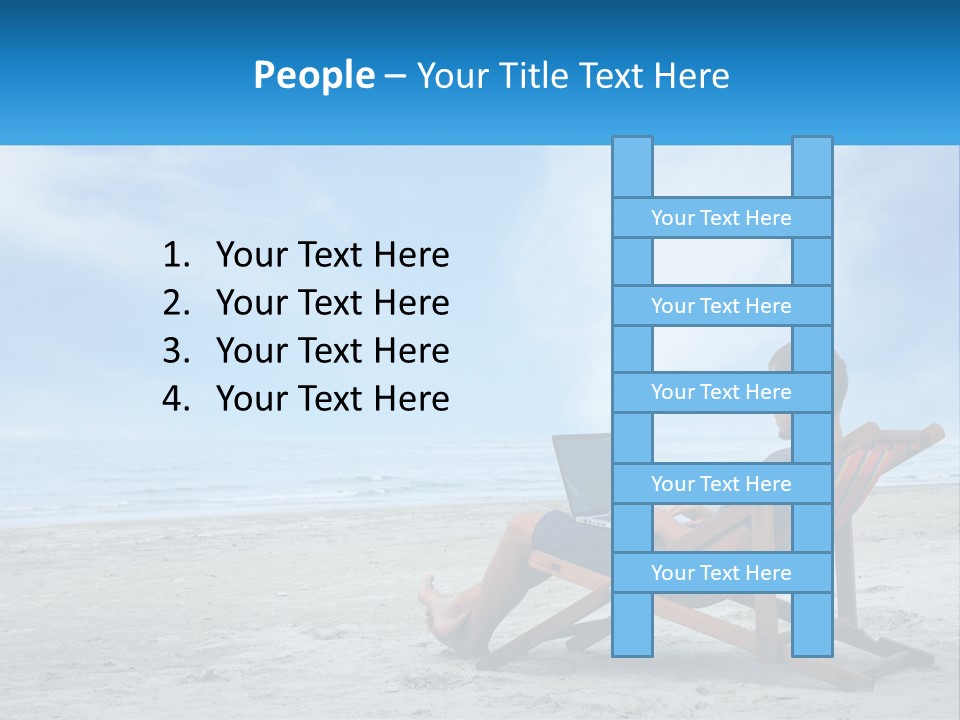 A Man Sitting In A Chair On A Beach Using A Laptop PowerPoint Template