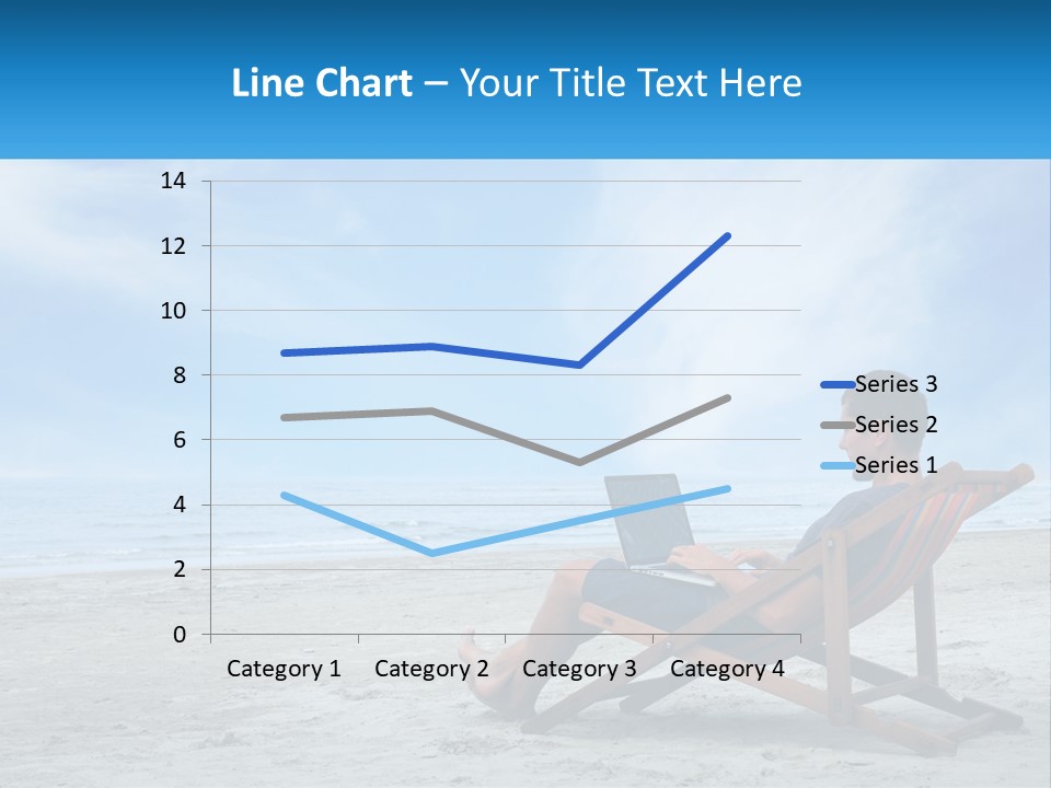 A Man Sitting In A Chair On A Beach Using A Laptop PowerPoint Template