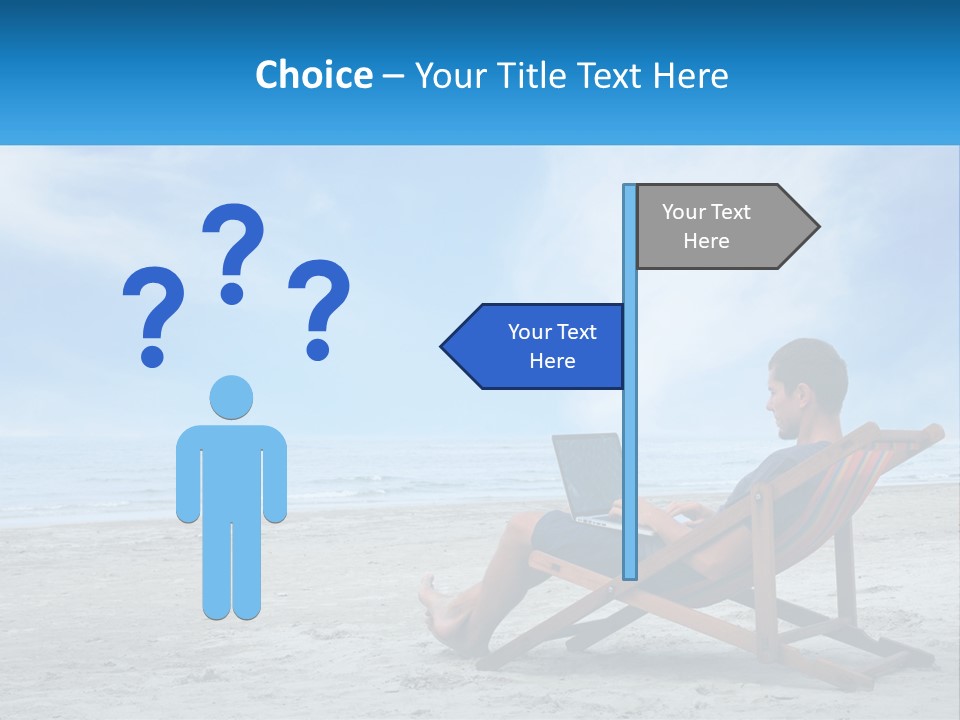 A Man Sitting In A Chair On A Beach Using A Laptop PowerPoint Template