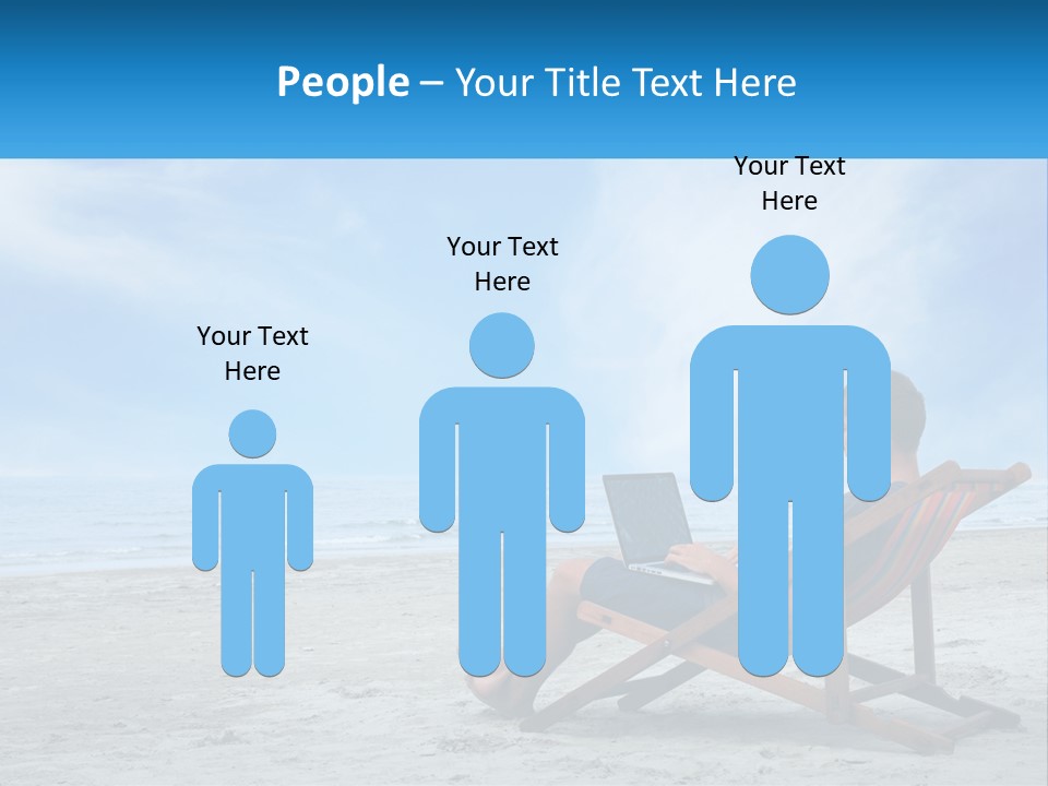 A Man Sitting In A Chair On A Beach Using A Laptop PowerPoint Template