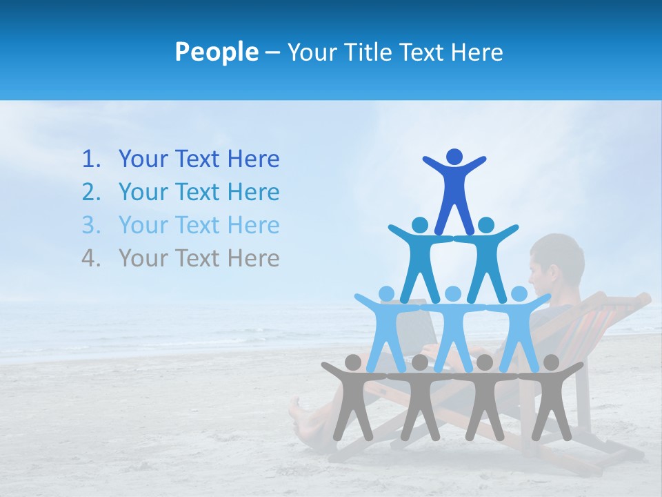 A Man Sitting In A Chair On A Beach Using A Laptop PowerPoint Template