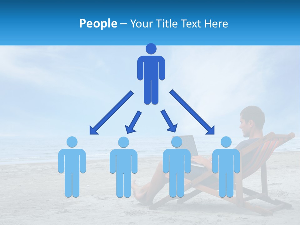 A Man Sitting In A Chair On A Beach Using A Laptop PowerPoint Template