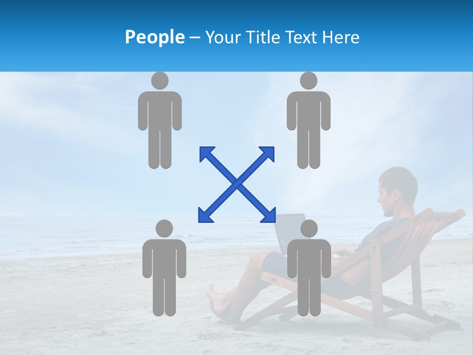 A Man Sitting In A Chair On A Beach Using A Laptop PowerPoint Template
