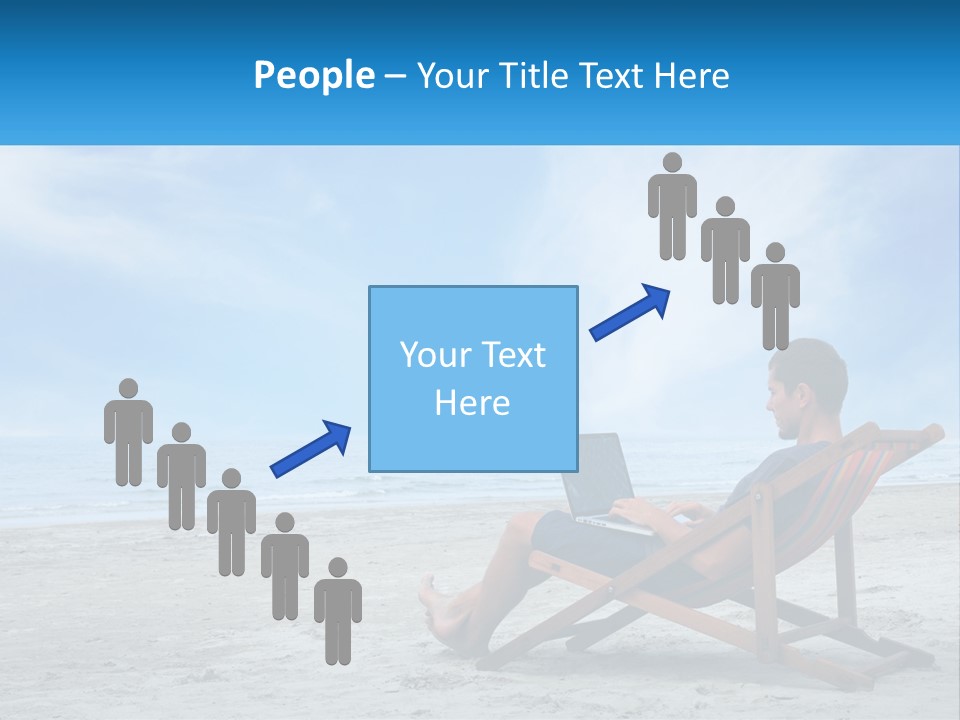 A Man Sitting In A Chair On A Beach Using A Laptop PowerPoint Template