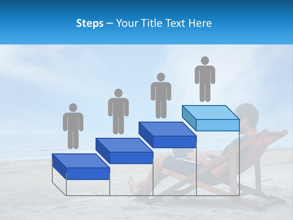 A Man Sitting In A Chair On A Beach Using A Laptop PowerPoint Template